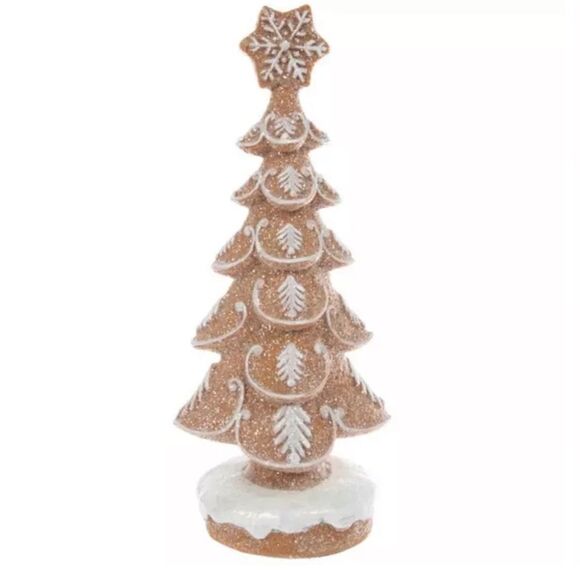Elegant Glitter Gingerbread Tree Brown and White Holiday Tree Decoration - Picture 3 of 4